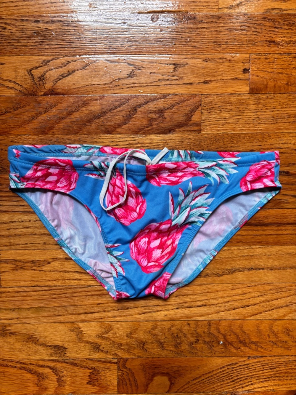 Blue Men's Swim Briefs with Pink Pineapple Print